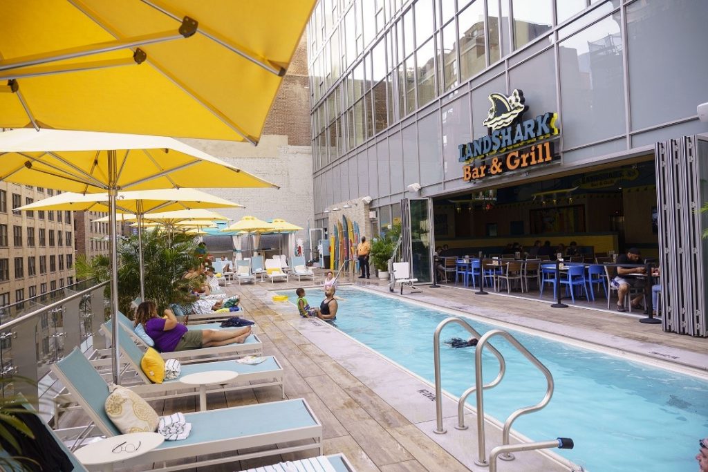 A poolside picture of the Margaritaville Resort in Times Square